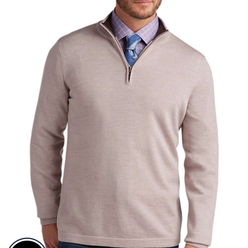 Cream Brown Tan - VNeck Zip Up Sweater- Size M